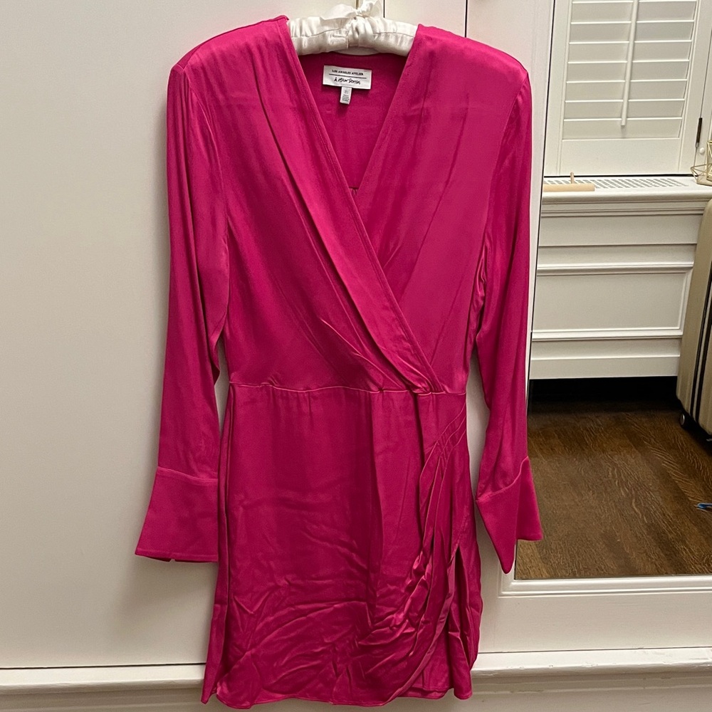 {{& Other Stories}} Fuchsia Satin Wrap Dress